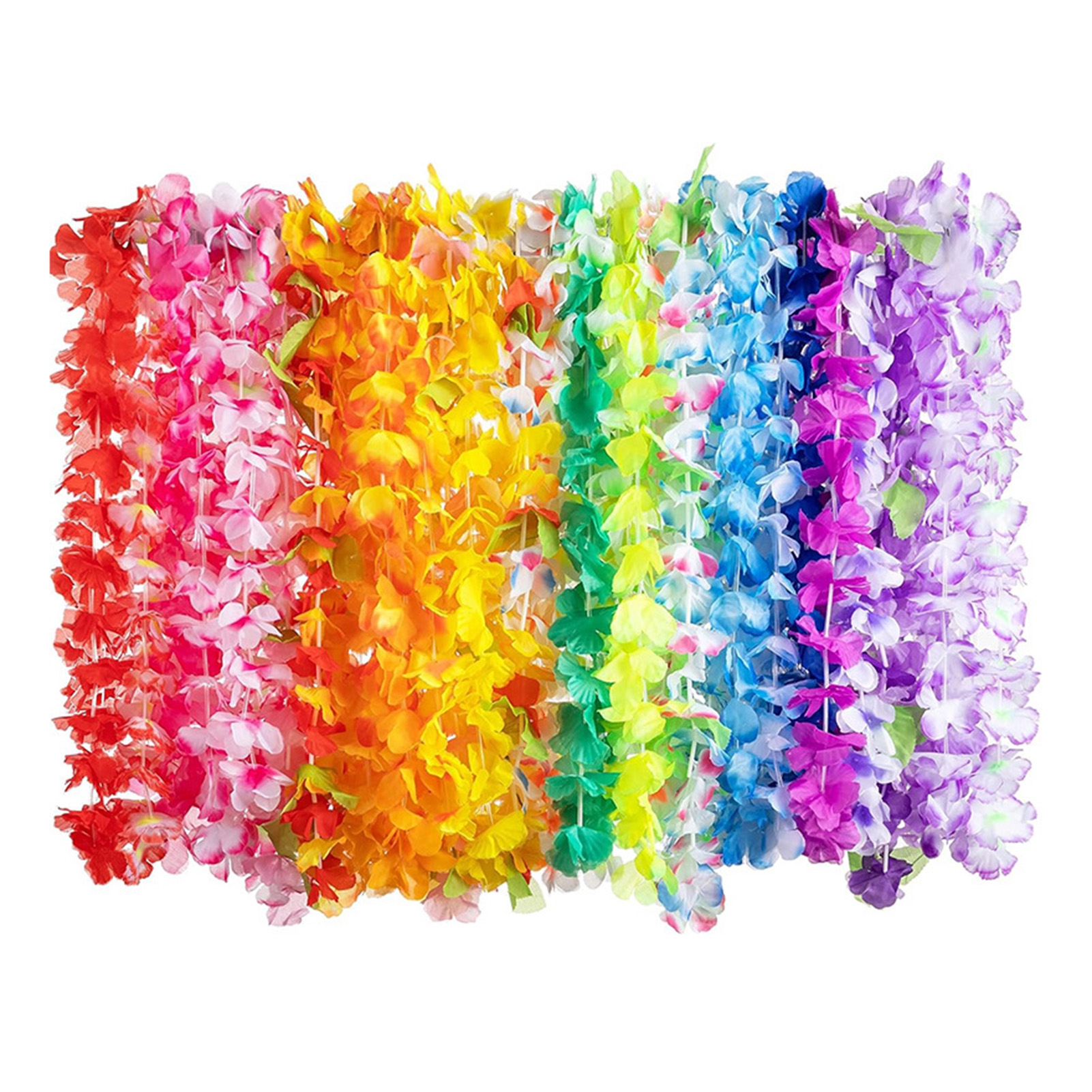 Joernso Hawaiian Leis Necklace Colorful Faux Silk Flower Lei Decoration Summer Fake Flower Necklace Beach Pool Party Decorations Supplies